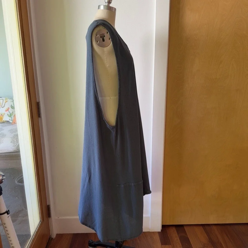 Water Sister Dry Goods Adele V-neck Boho Dress-Asymmetric Cotton Midi-Blue-Sz 40 - Picture 3 of 16